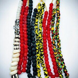 Detash beads lot: 6 strand lot of red, black, and colorful beads